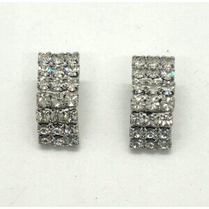 Clear Rhinestone Pierced Earrings Silver-tone Prong Set Prom Bridal Elegant